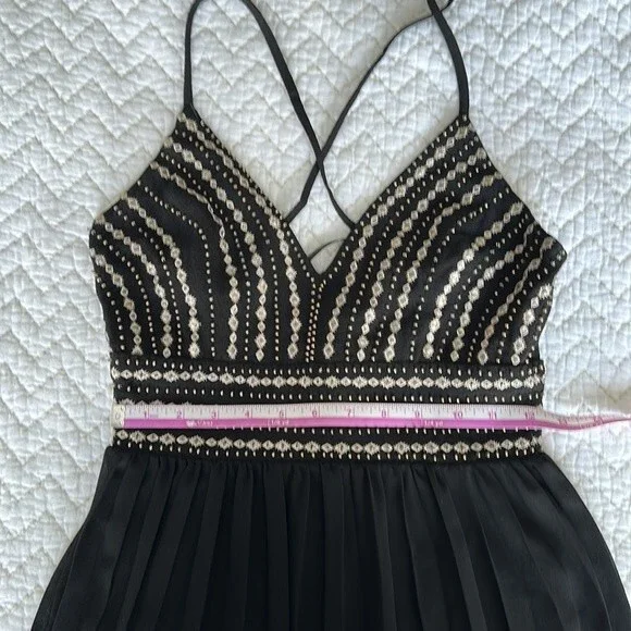 Lulus Glamorous Gala Black Embroidered Maxi Dress Pleated Skirt Black Size XS - Picture 7 of 8